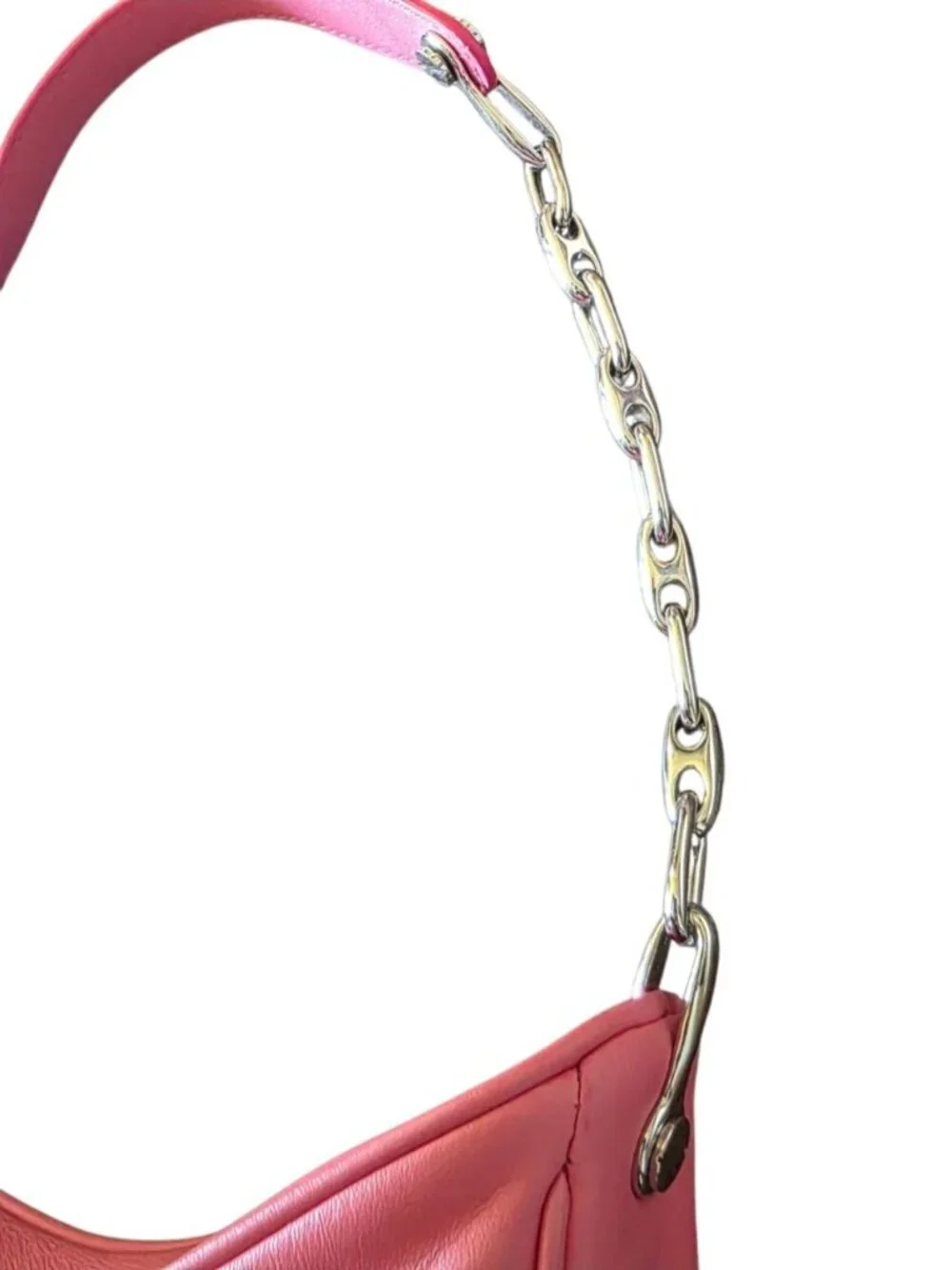 Marc Jacobs Tempo Baguette Shoulder Bag Pink Lemonade Leather Purse Silver